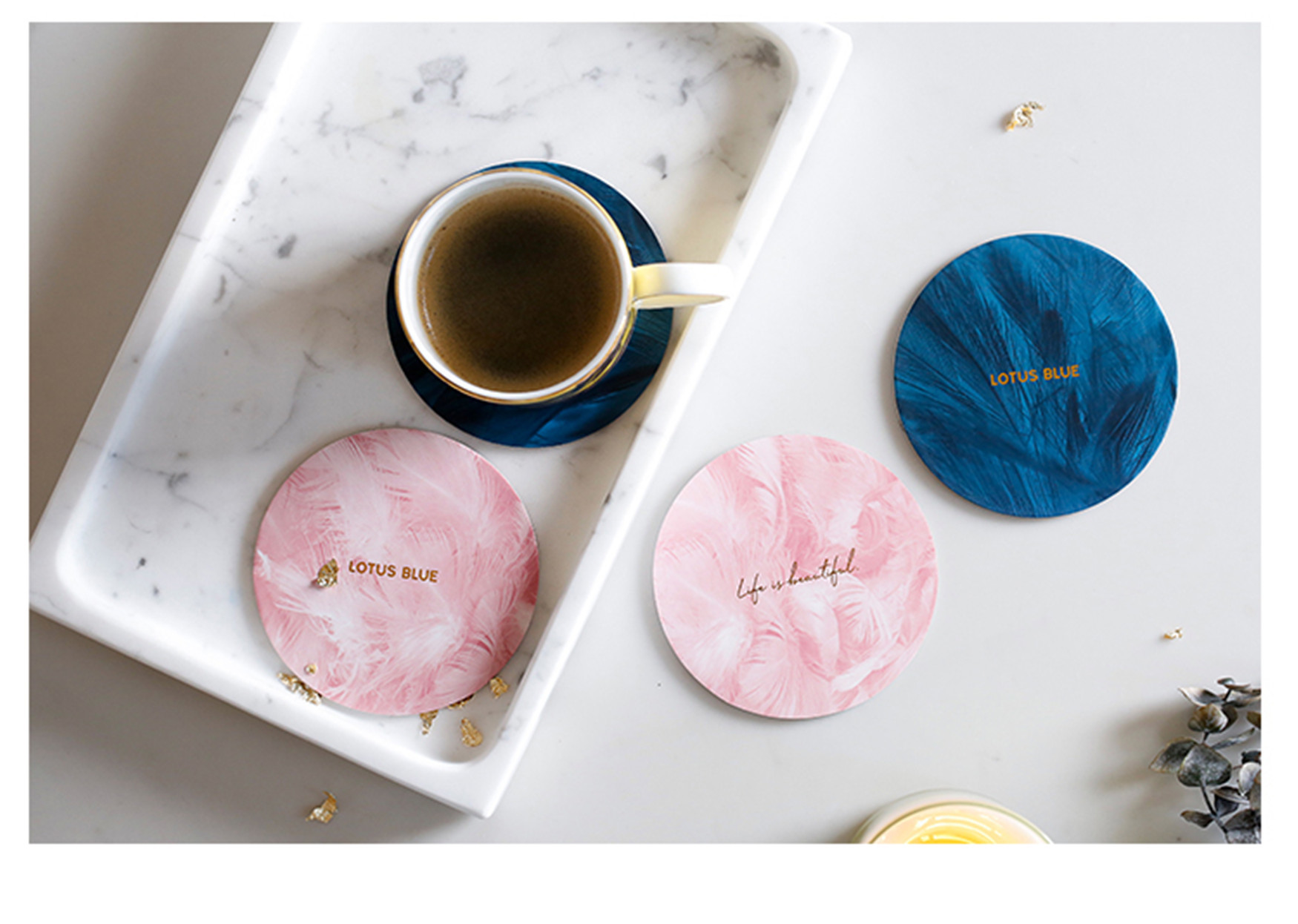 Round Custom Festival Party Decorations Paper Cardboard Marble Coasters For Drink 10cm