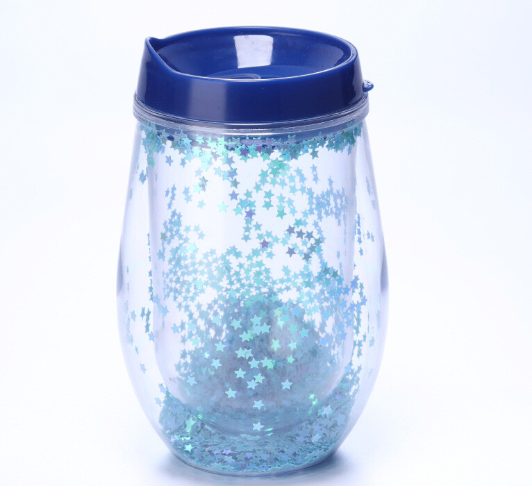 300ml Double-layer Egg-shaped Plastic Cup With U-shaped Straw Comes With Straw For PET Glitter