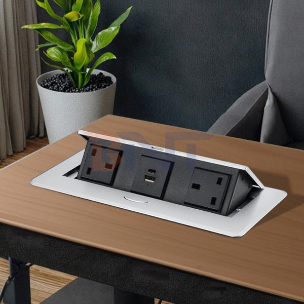 Quality Custom Pop-Up Design Electric Power UK Plug Socket Flush Mount 2 Outlets Tabletop Socket for Meeting & Conference Tables for sale