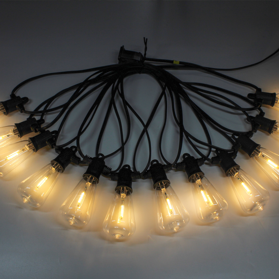 25Ft 50ft 100f ST38 String Light Clear Bulbs Fairy String Waterproof IP44 Patio String Light Outdoor New Year Wedding Decorative