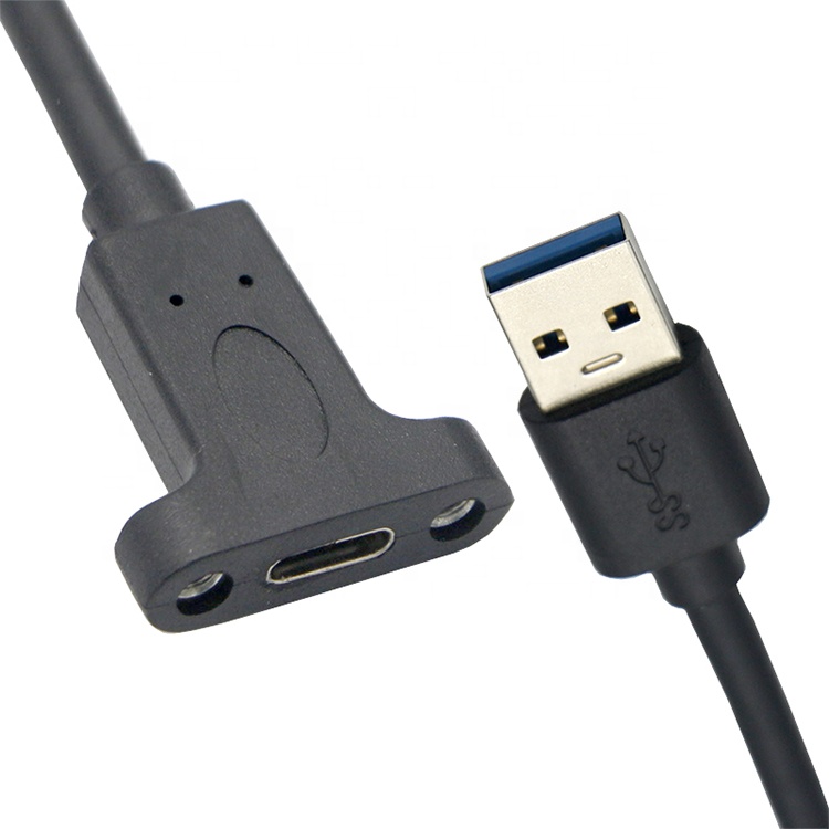 Custom Screw Locking Stud USB 3.0 A Male to USB Type C 3.1 Female Panel Mount Extension Cable