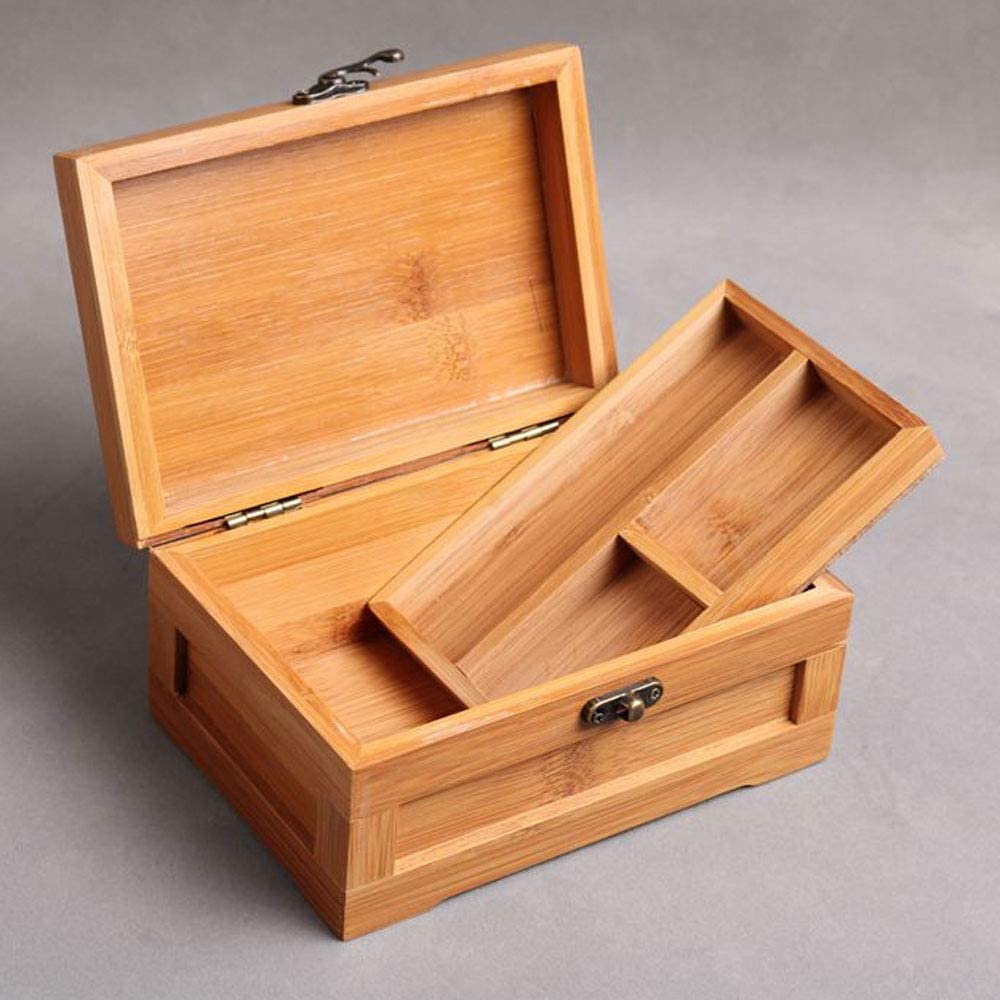 Independent Locker Double Stash Box Bamboo Jewelry Storage Box With Tray ODM
