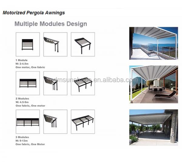 Aluminum Pergola Awning Kits Motorized Retractable Roof Polyester Acrylic