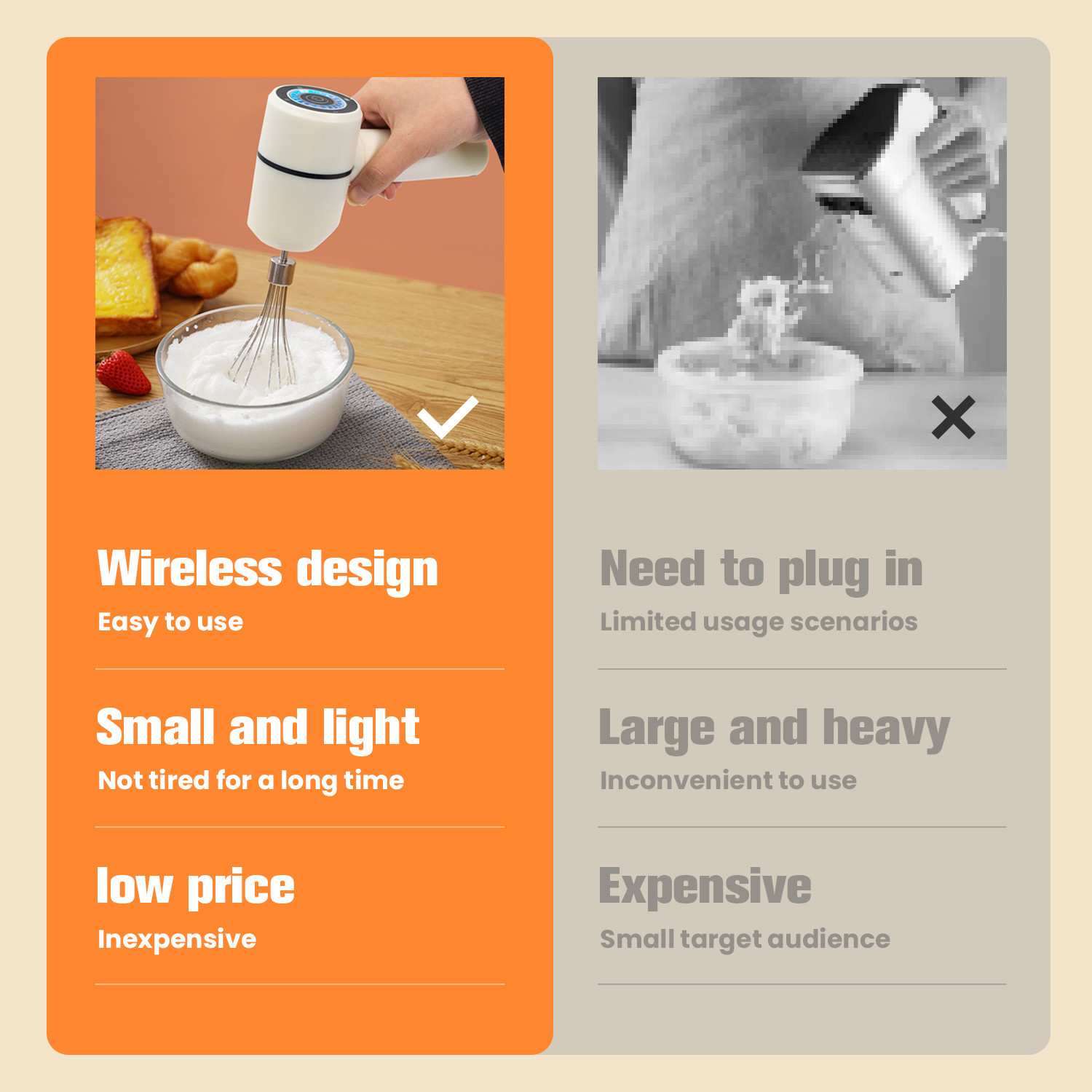 Kitchen Mini USB Charging Port Handheld Electric Mixer Three Speed Adjustable