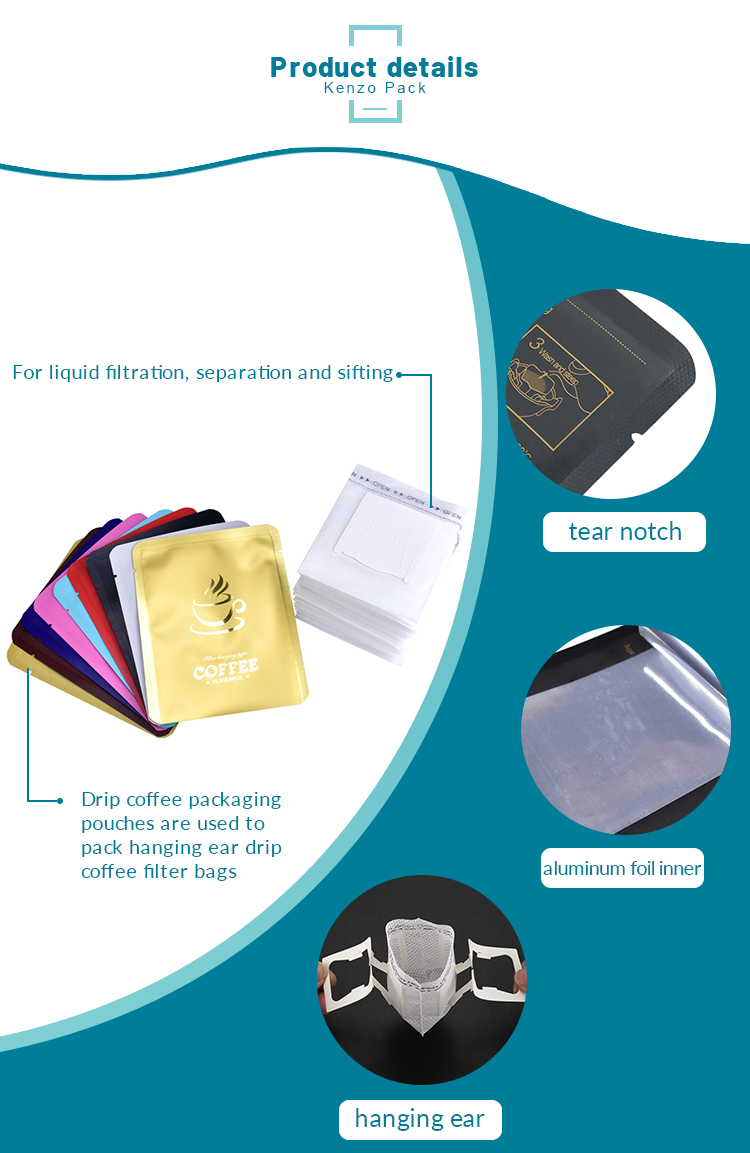 Non Ketene Kraft Drip Coffee Filter Bags Good Shrinkage