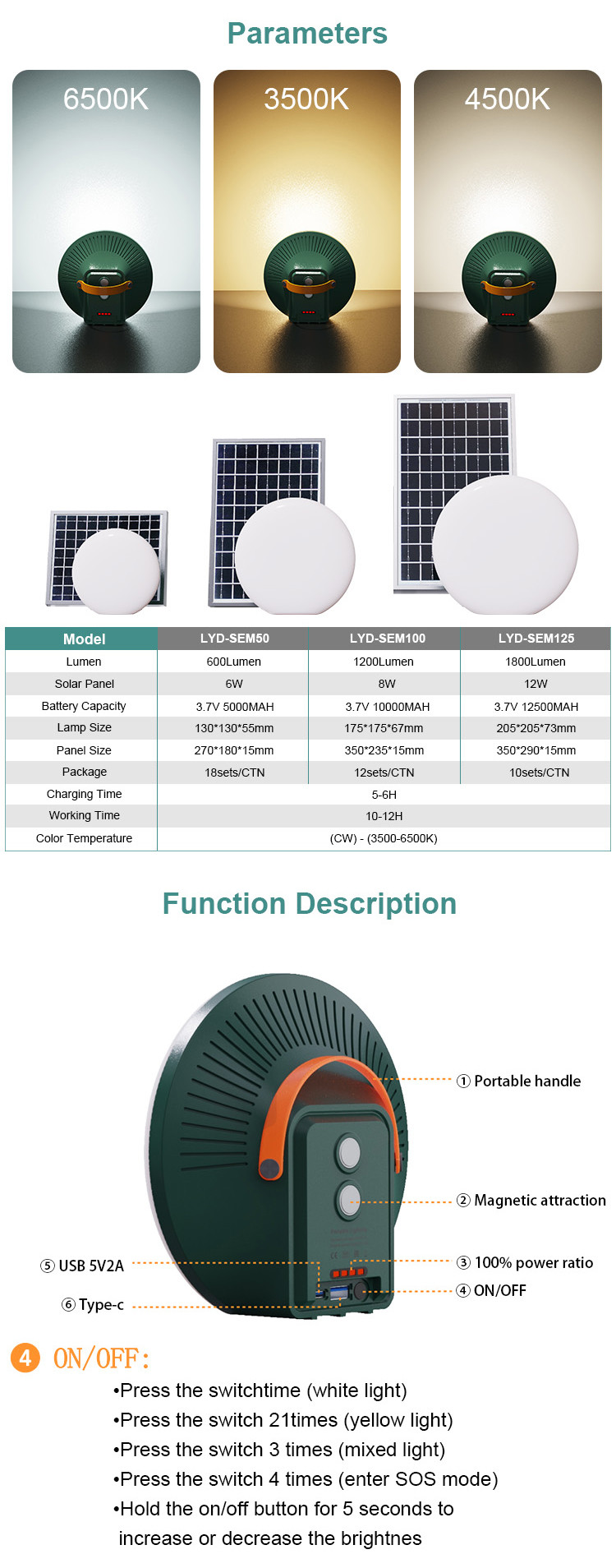 Electricity Charging Outdoor Solar Lamp IP66 Waterproof Energy LED Solar Lights