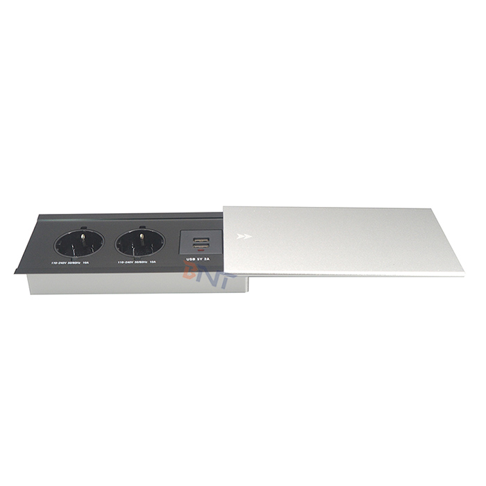 Aluminum alloy office table flush mount European power slide cover desktop socket