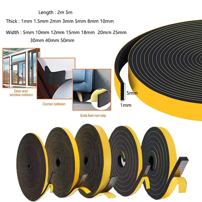 1In*1/2In*20Ft High Density Foam Weather Stripping EVA Door Seal Strip 1mm 1.5mm 2mm