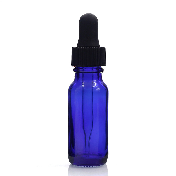 Massage Oil 15ml Glass Boston Round Bottles With Dropper Cap Blue Color