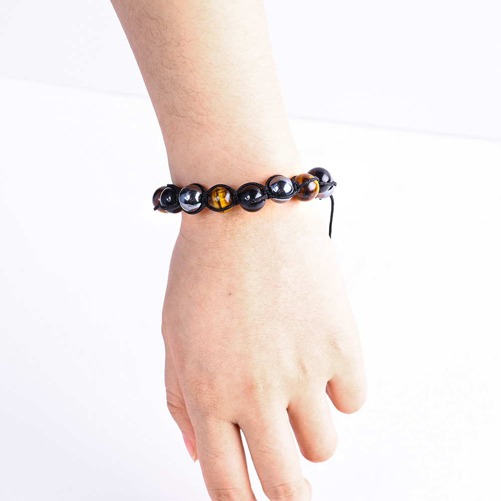 Adjustable Handmade Braided Rope Natural Triple Gemstones Beads Bracelet