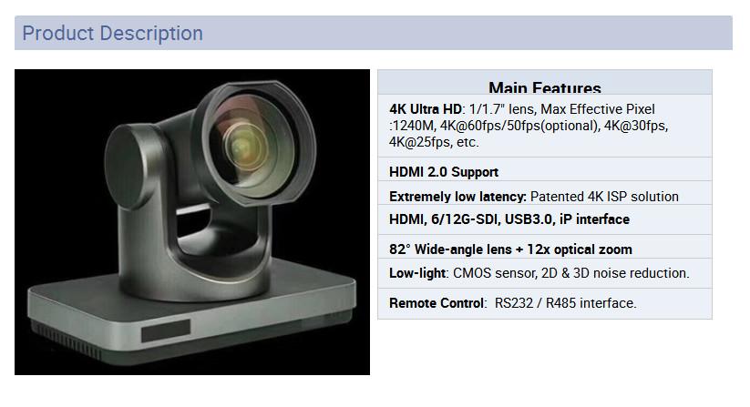 12x optical zoom 4k Ultra hd webcam for video conferencing or USB video camera