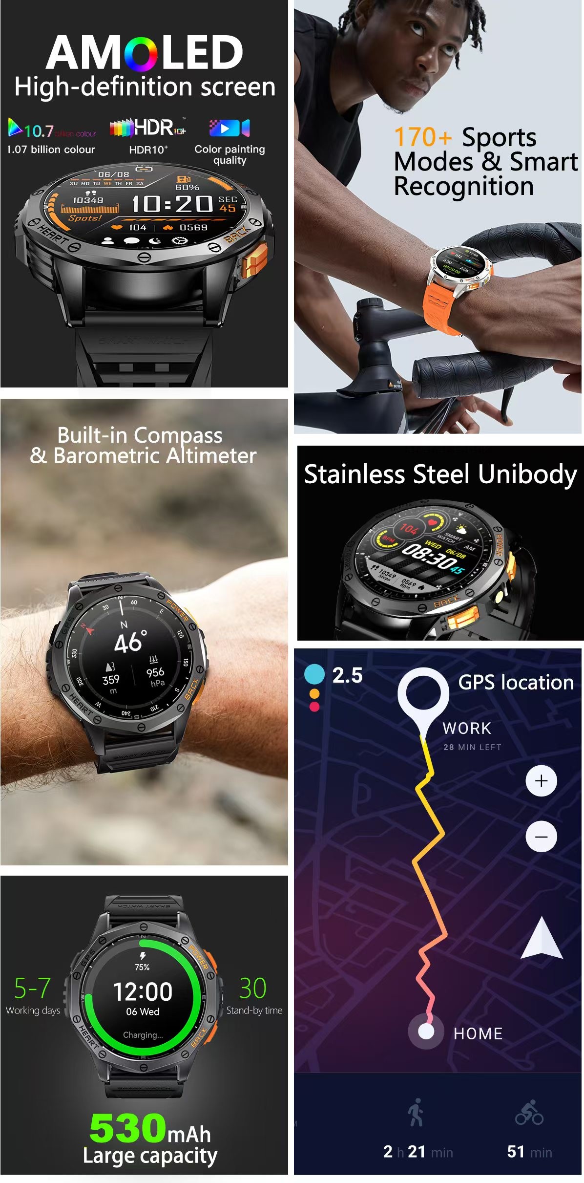 K67 Sport Smart Watch With LED Flashlight IP68 Waterproof Barometric Compass Altimeter