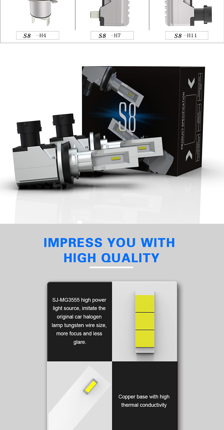 Etclite S8 Factory Led Headlight Bulbs 10000 Lumen Led Headlight For Car