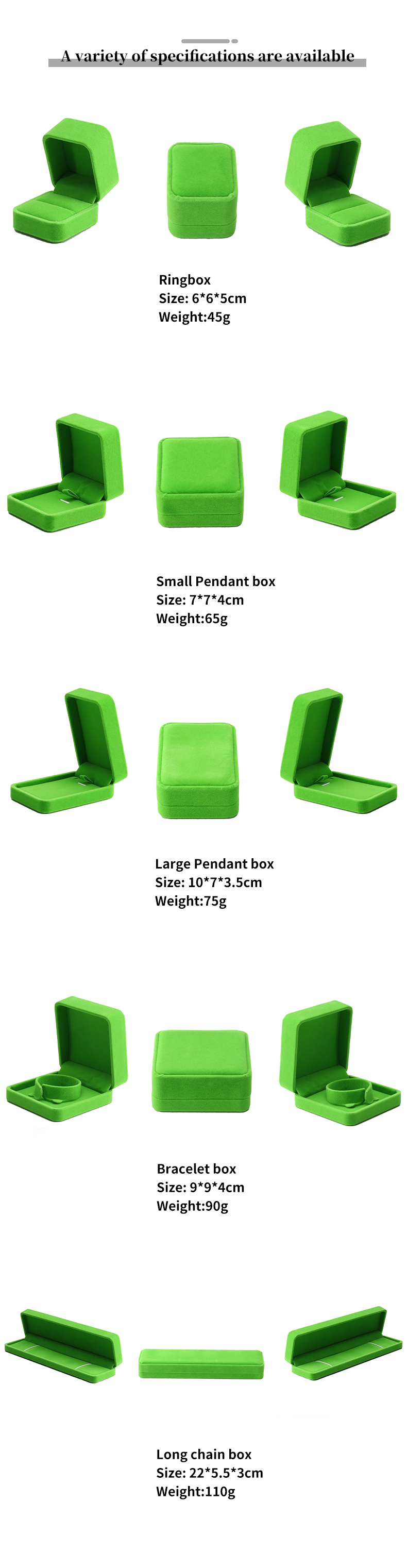 China Manufacturing wholesale high end Handmade Necklace Ring Box Jewellery Packaging Custom logo Luxury Square Suede Velvet light green Jewelry Box