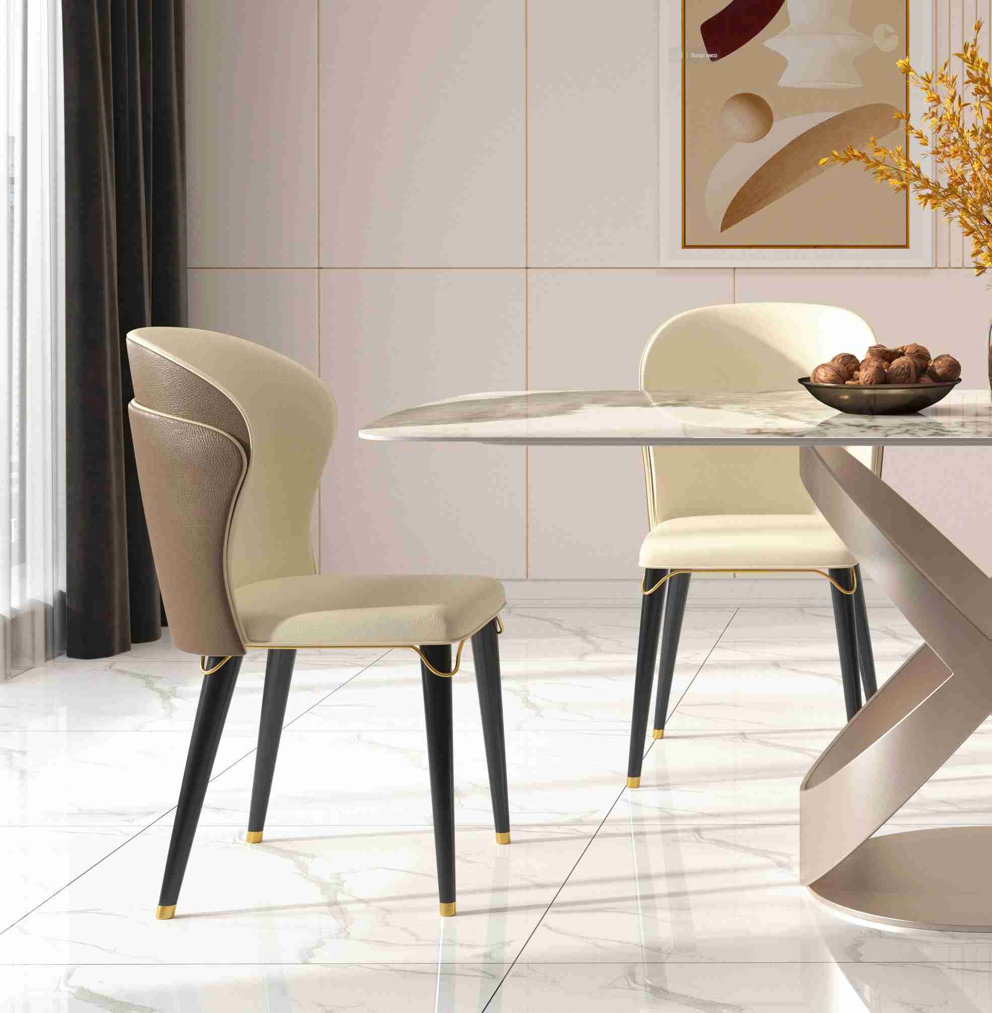 Luxury Contemporary Dining Table Chair Sets With X Stainless Teel Base