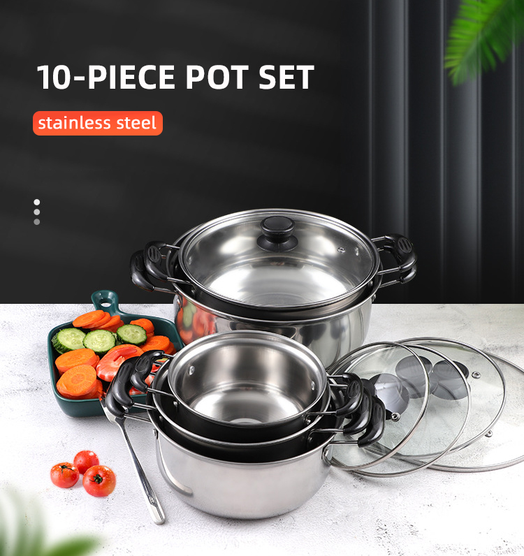 Hot Sale 10 Piece Stainless Steel Cookware Soup Pot Set Stock Pots Cooking Ware Set Cooking Pot Set