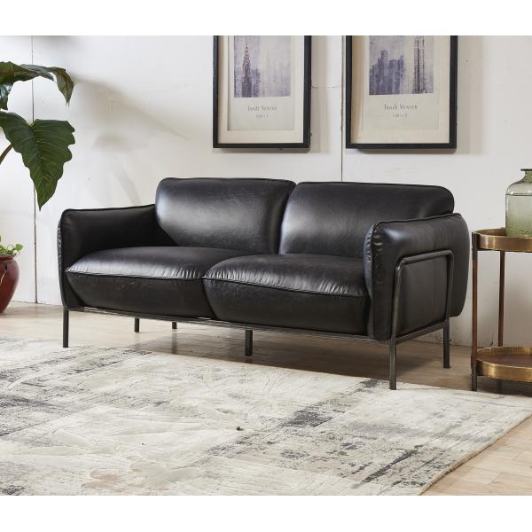 Quality Antique Slate Color Black Leather Two Seater Sofa Bed With Steel Frame Old Finishing for sale