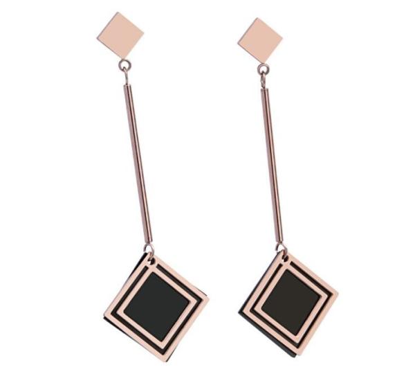 Square Drop Earrings Fashion Jewelry for Women, Black Pendant Stainless Steel
