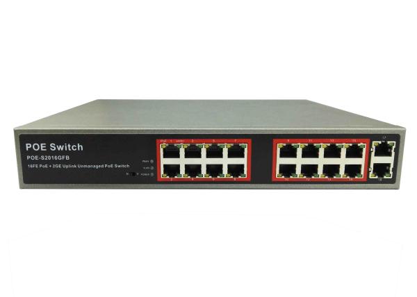 POE-S2016GFB (16FE+2GE) 16 Port 100Mbps IEEE802.3af/at PoE Switch 150W/300W