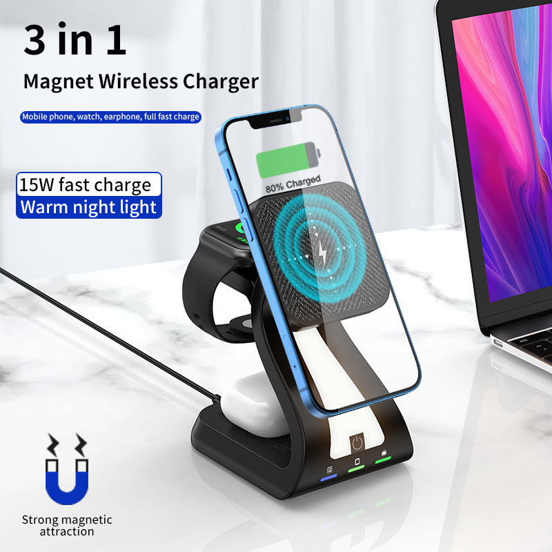 3 In 1 Multifunctional Wireless Charger For IPhone Magnetic Night Light