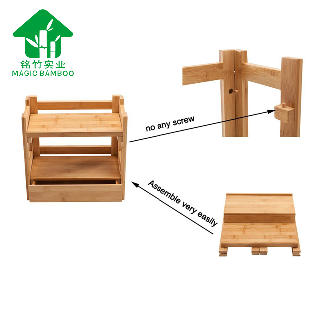 Miscellaneous Storage Rack Desktop Small Two-Layer Bamboo Cosmetics Rack with Drawer