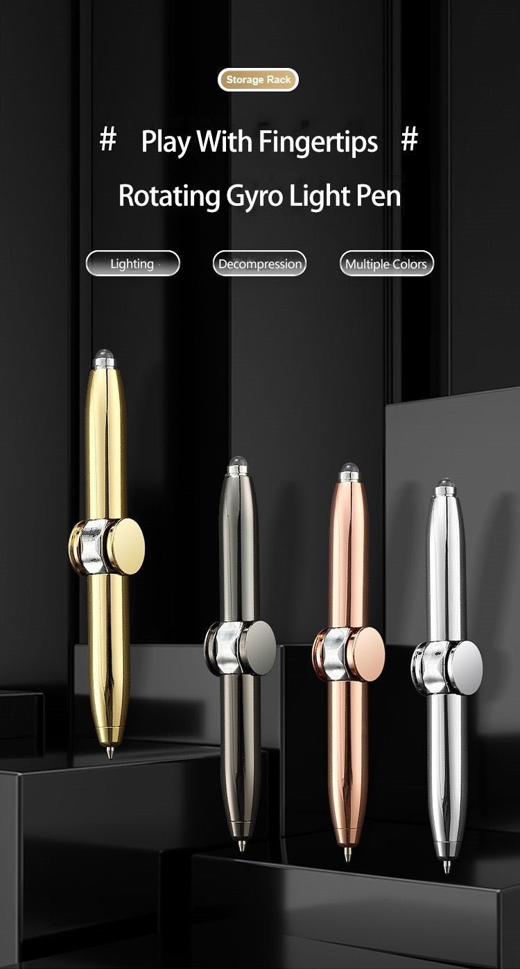 Metal 3 In 1 Ballpoint Pen Multifunction LED Fidget Spinner Finger Gyro Rotating