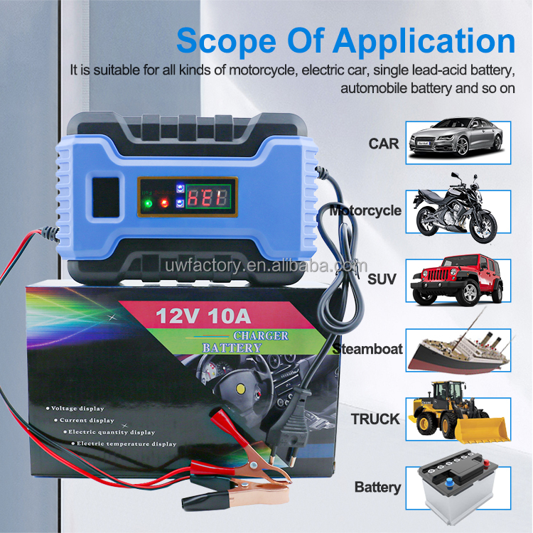 12V/24V 6A 10A Universal Lead Acid Three Phase Smart Automatic Battery Charger with Digital Display Advanced Technology