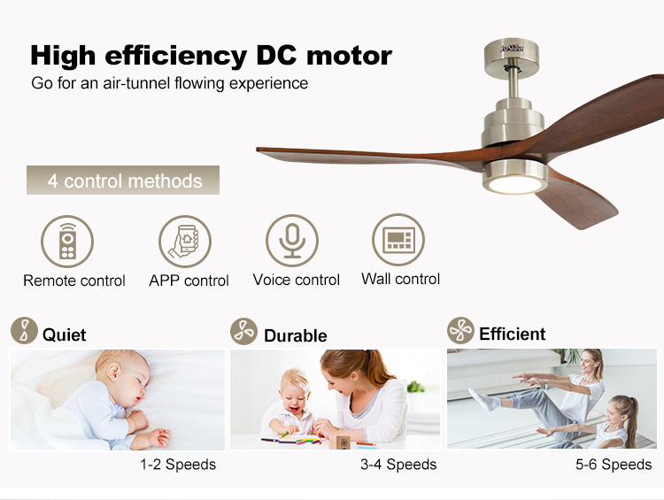 110-240V/50Hz-60Hz Input Voltage V LED Ceiling Fan with Metal Body and Solid Wood Blades