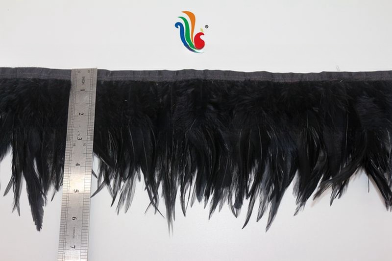 Dyed Pattern Black Satin Hackle Feather Fringe Trim for Party Decoration 4-6inch