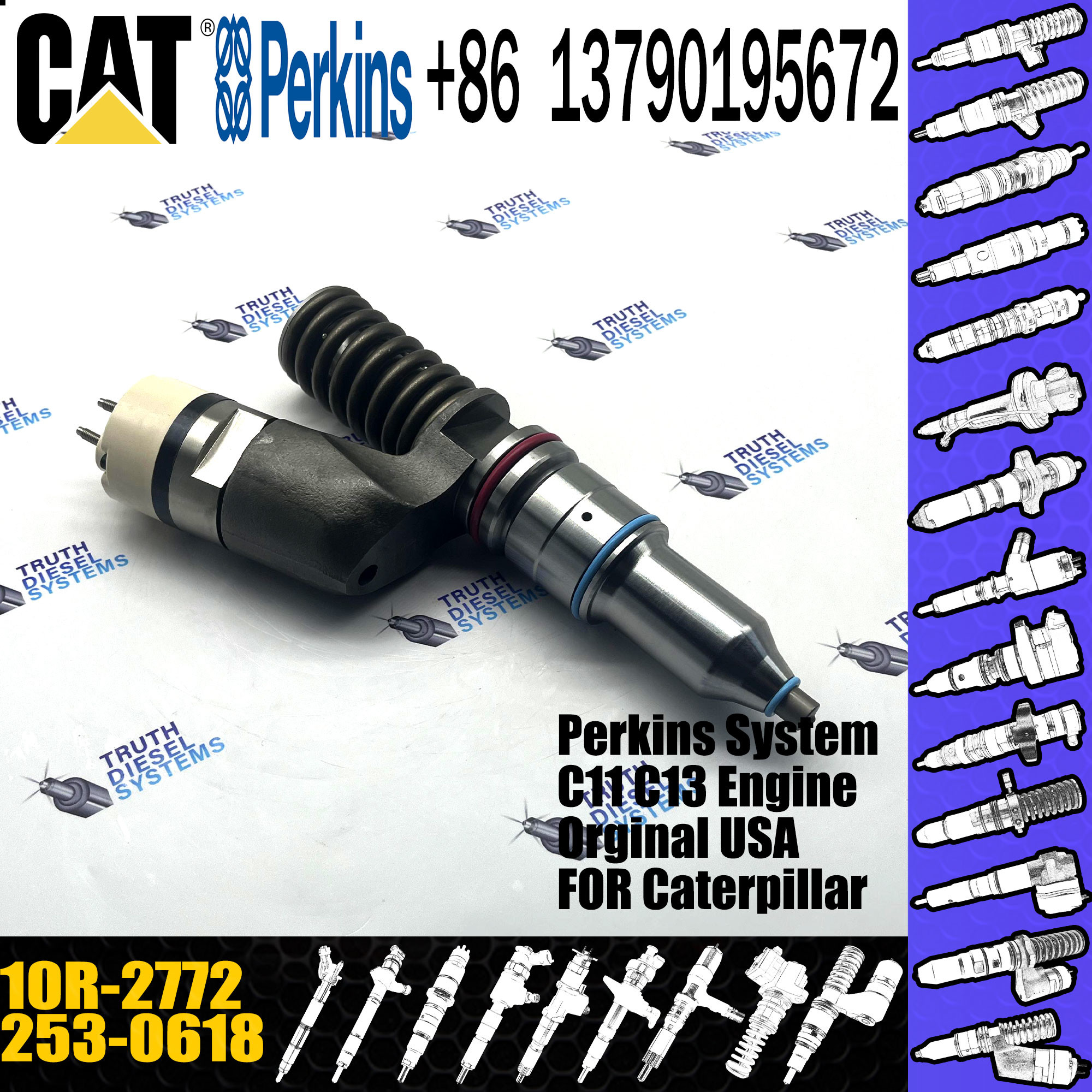 common rail injector 253-0618 10R-2772 for C13 C15 C18 385C auto parts high quality diesel injector nozzle 253-0618
