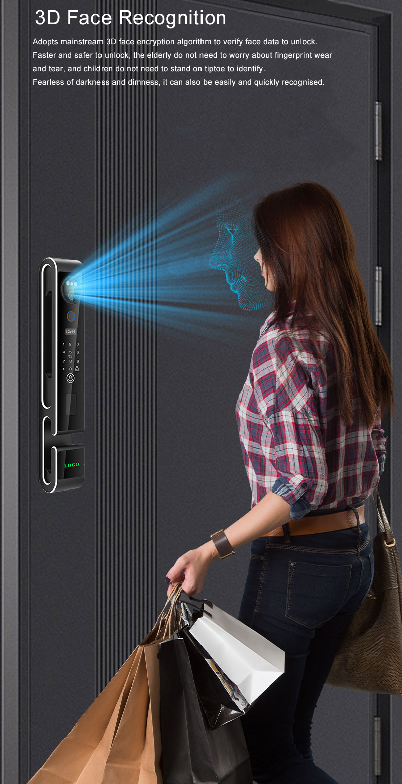 Face Recognition Video Intercom Door Lock Tuya Smart Glass Door Lock