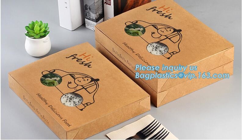 Cheap Cardboard foldable kraft paper lunch box with window,Lunch noodle fast food kraft paper box by customized logo pri
