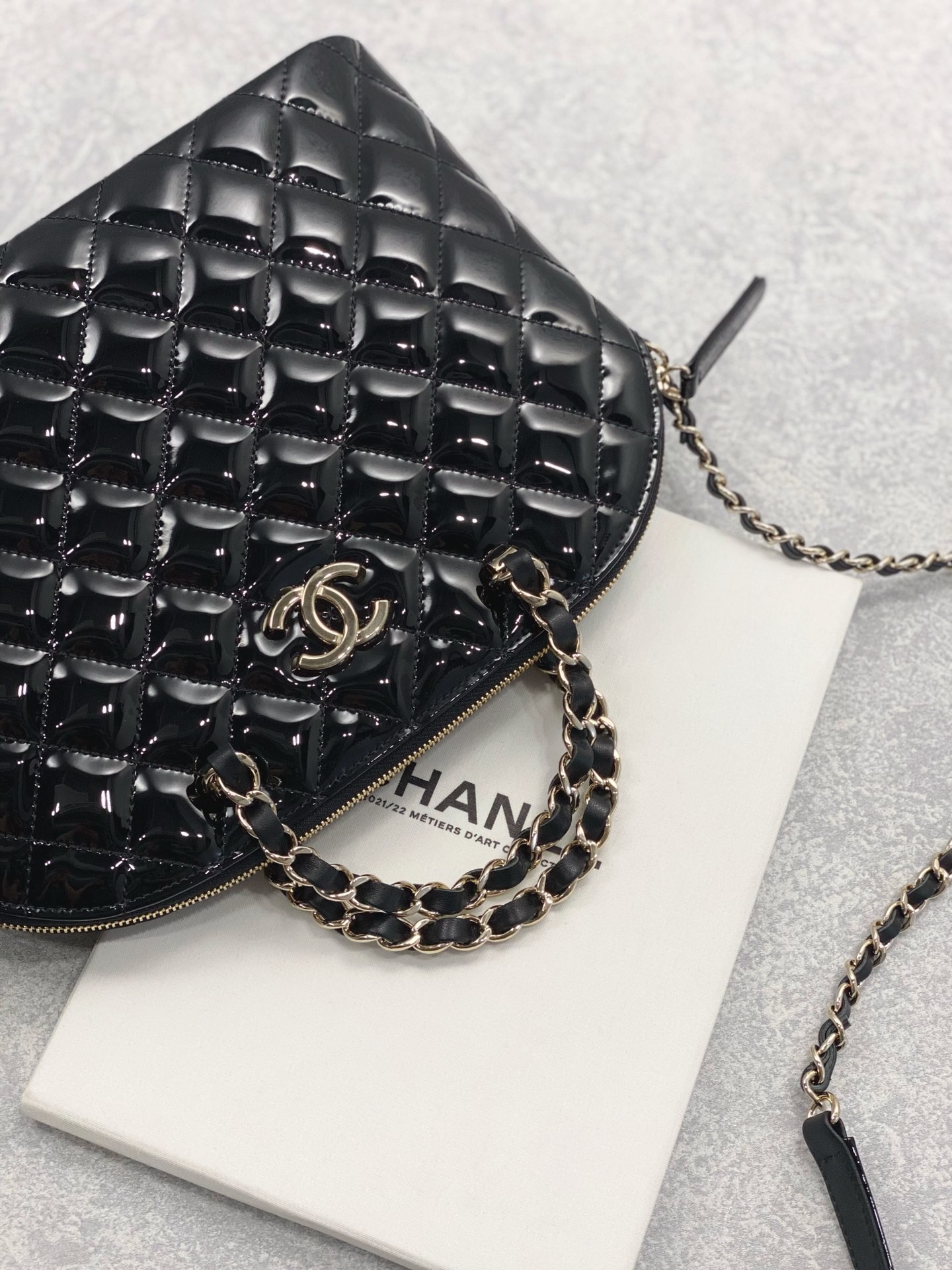 Small Chanel Patent Calfskin Shopping Bag With Retro Lady Style