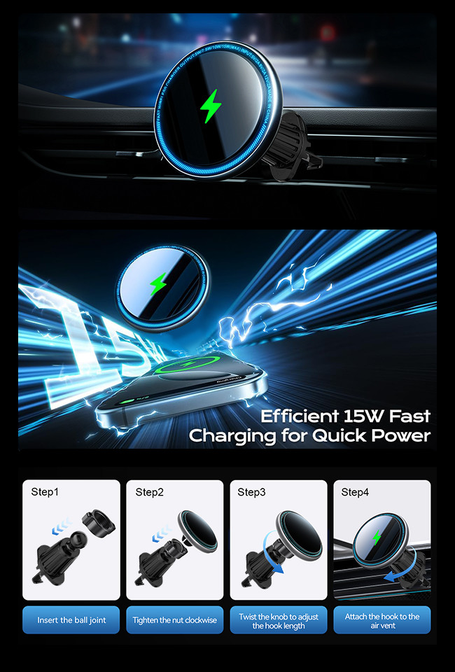 Innovative Magsafe Wireless Charger Car Phone Holder With Strong Magnetism And Running Light Character Customization