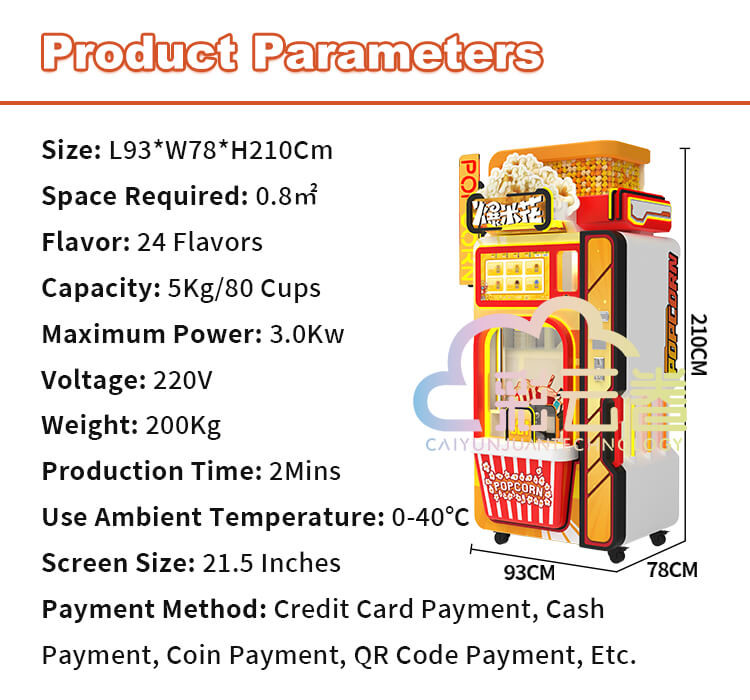 Automated Popcorn Vending Machine Manufacturers 24 Flavors Customized Color