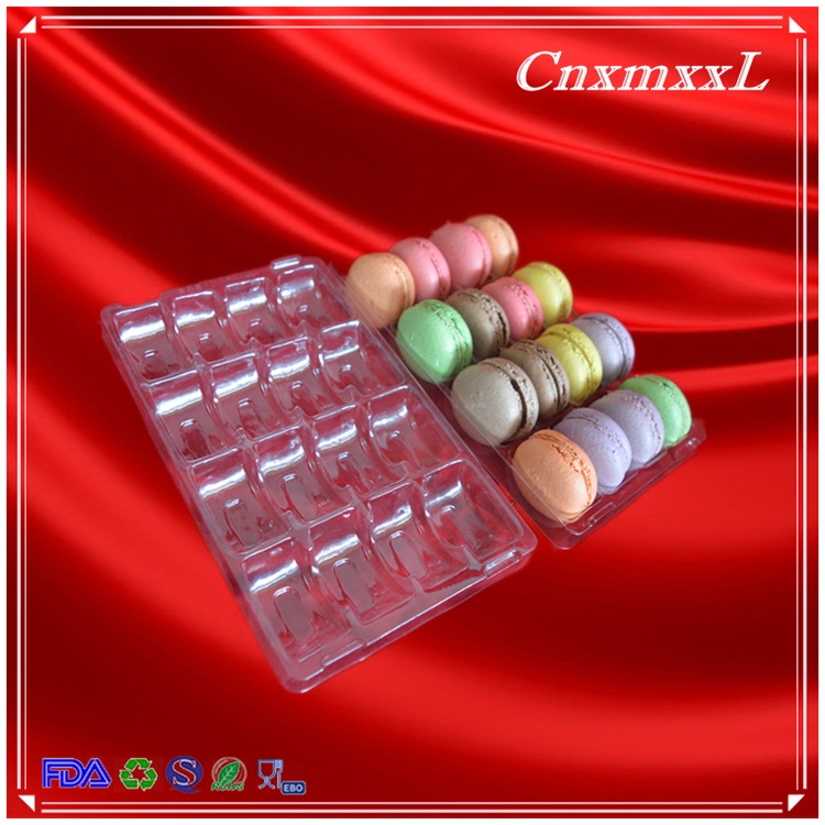macaron cakes cookies PET PVC plastic blister thermoforming vacuum clear transparent containers
