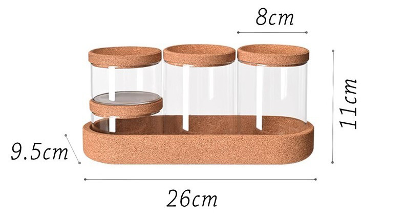 Eco-Friendly Cork Lids And Cork Tray For Set Of Cork Storage Jars