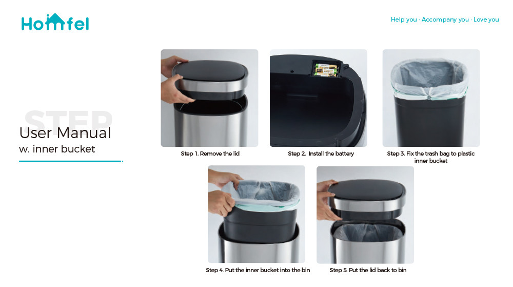 Touchless Intelligent Smart Sensor Bin Trash Can Stainless Steel Sustainable Household