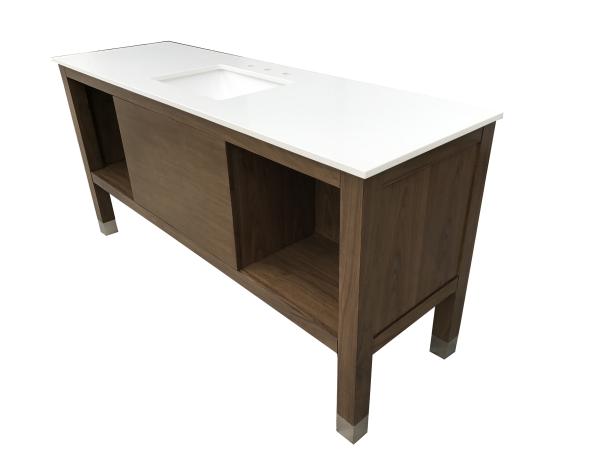 White quartz top American hotel Custom made oak wood veneer Wooden bathroom