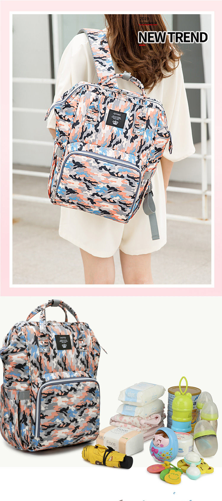 Fashion Mommy Bags Waterproof Oxford Women Backpacks Large Capacity Diaper Bag With Stroller Strap For Baby Care