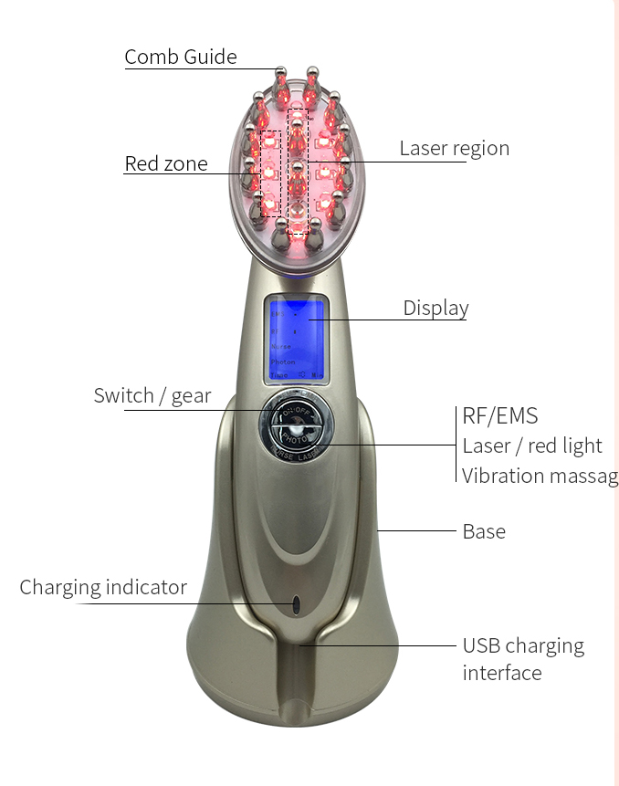 Laser Photon Microcurrent Vibration Massage Comb Red Light Therapy Hair Growth Brush