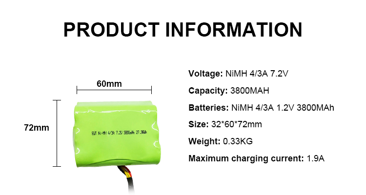 Rechargeable 7.2v 3800mah NiMh Battery Pack for Home Appliances