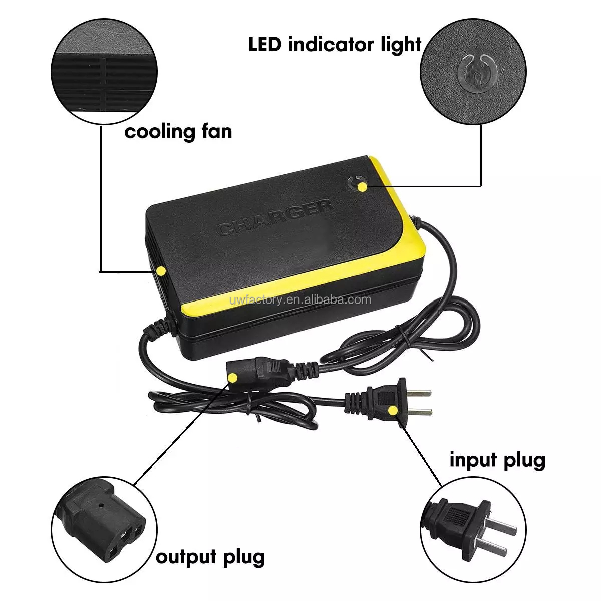 Professional 48V12Ah Intelligent Motorcycle Battery Charger with Automatic Identification and 15W/10W/7.5W/5W Output