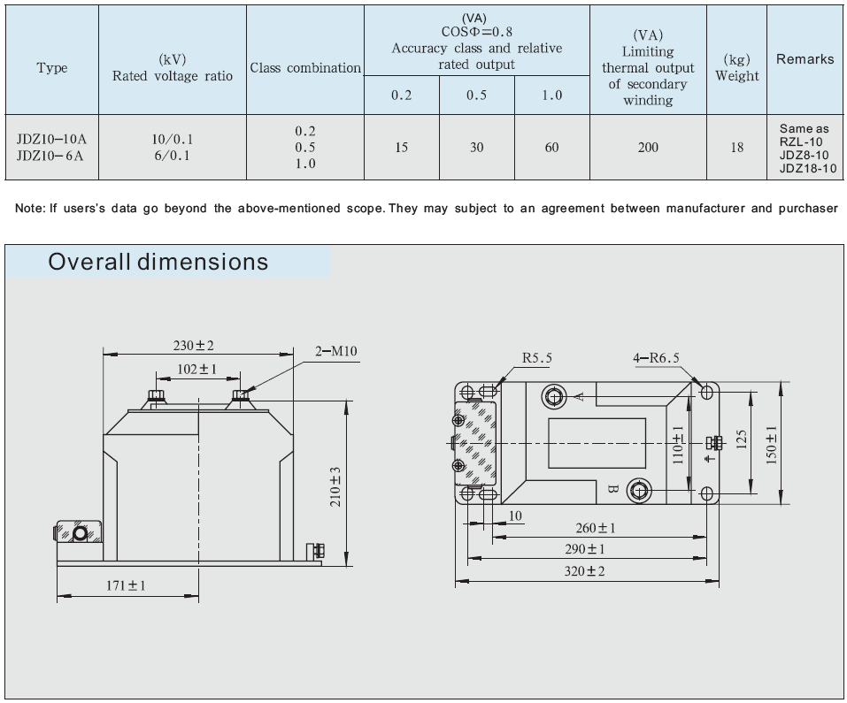 JDZ10-10A RTS indoor single phase epoxy resin casting type high voltage transformer