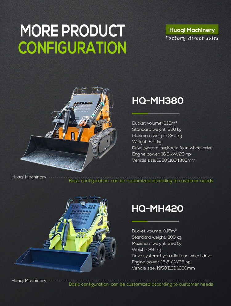 375KG HQ Hydraulic Cylinder Diesel Tracked Loader Skid Steer Front End Loader With Track