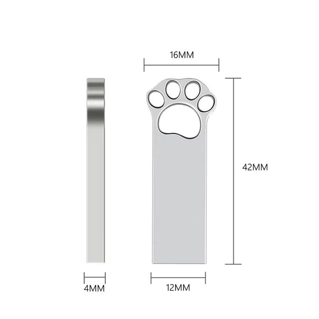 Dog Paw Shapes Metal USB Flash Drive 2.0 128GB 256GB 15MB/S Speed