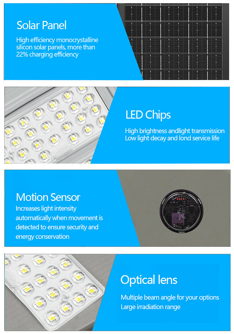 SMD 2835 Integrated LED Street Lamp All In One IP65 Outdoor 50w 100w 150w 200w 300w 2000 Watt Solar Street Light