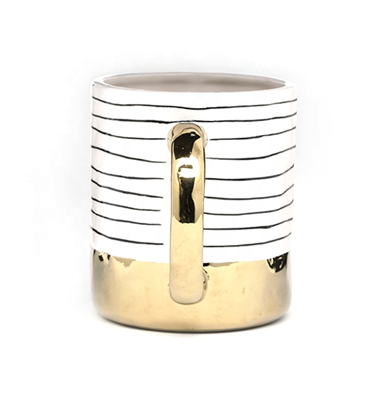 16oz Electroplated White Mug With Gold Handle For Everyday Mugs Personality 5 X 3-3/4 X 4-3/8" Round