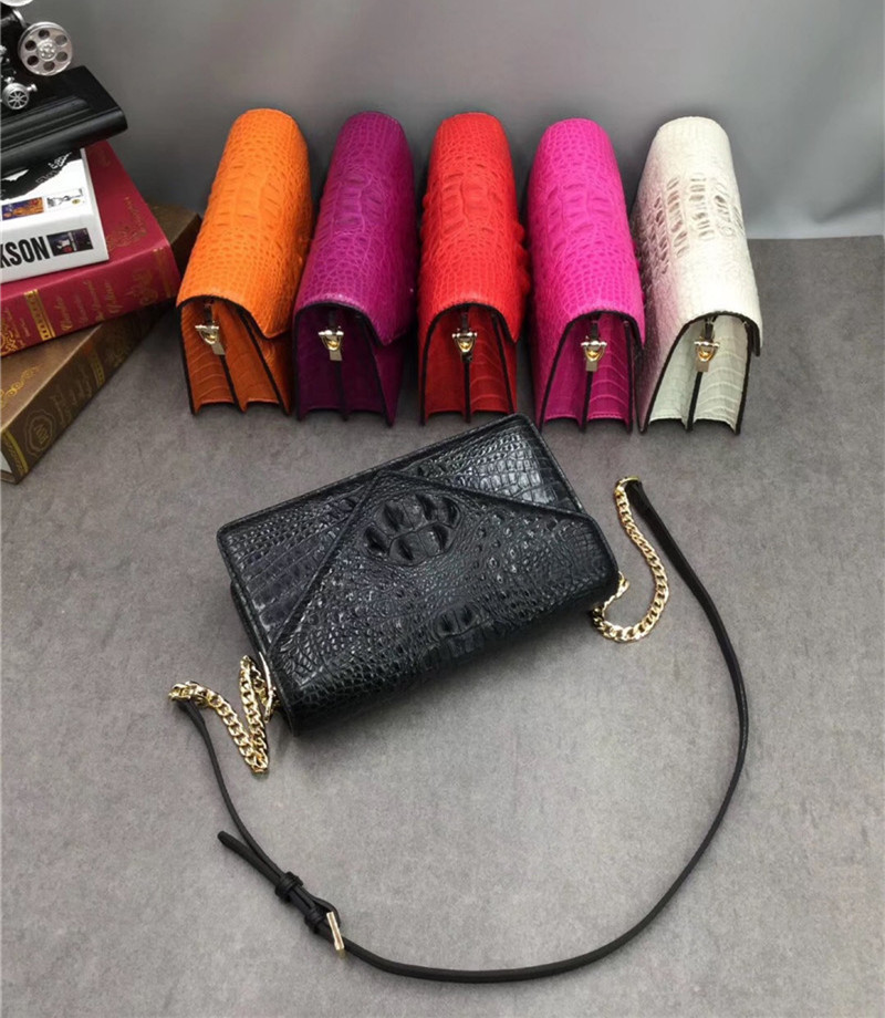 Exotic Alligator Skin Women Small Clutch Bag Genuine Crocodile Leather Female Envelop Purse Lady Cross Shoulder Bag
