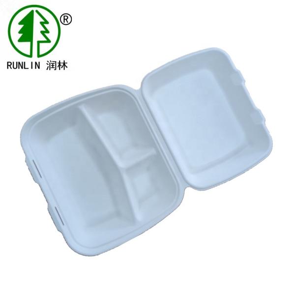 Biodegradable Food Packaging Bagasse Clamshell Box 9 X 7in 3 Compartments